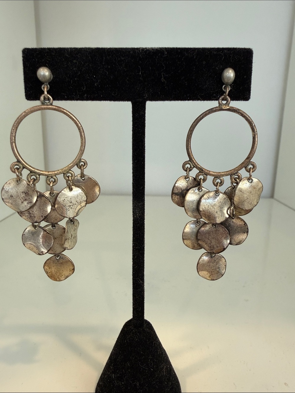 Silver-Tone Disc Chandelier Earrings